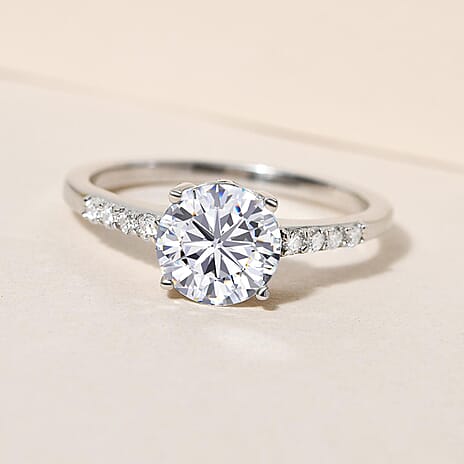 Moissanite Ring in Platinum Overlay Sterling Silver 1.30 Ct.