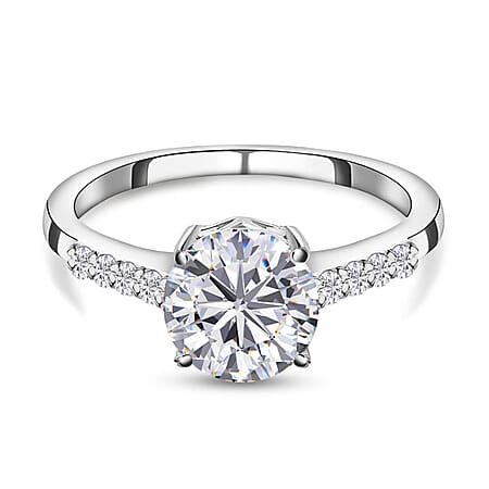 Moissanite Round-Cut Solitaire Ring in Platinum Overlay Sterling Silver 1.35 Ct.