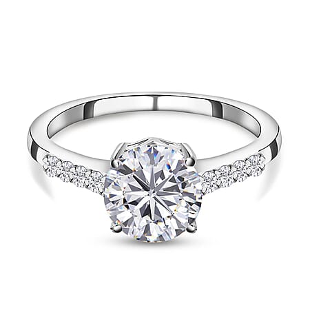 Moissanite Ring in Platinum Overlay Sterling Silver 1.30 Ct.