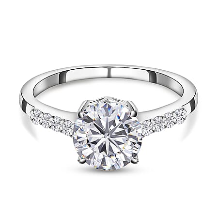 Moissanite Round-Cut Solitaire Ring in Platinum Overlay Sterling Silver 1.35 Ct.