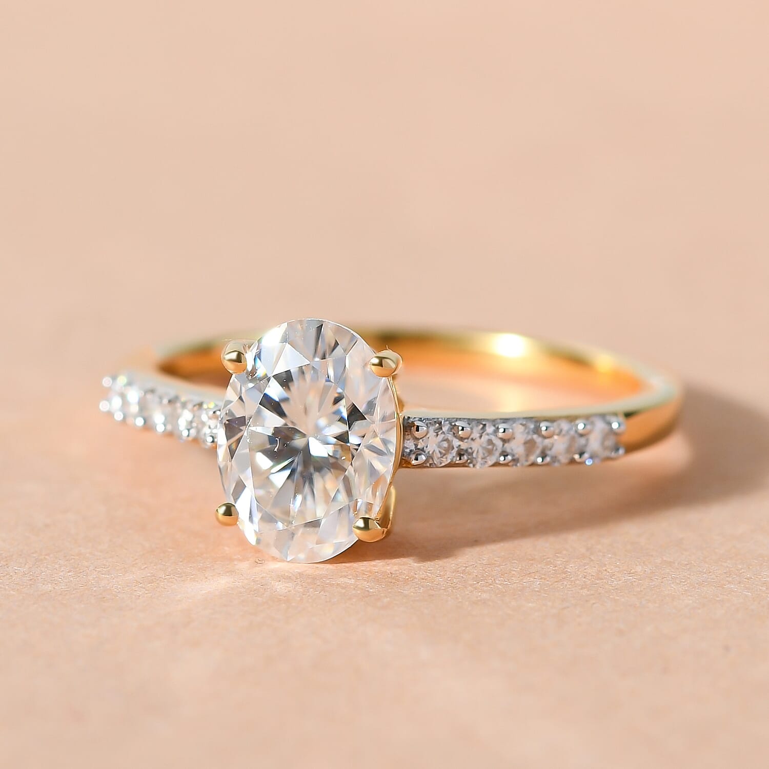 Moissanite Ring in Yellow Gold Overlay Sterling Silver 1.49 Ct.