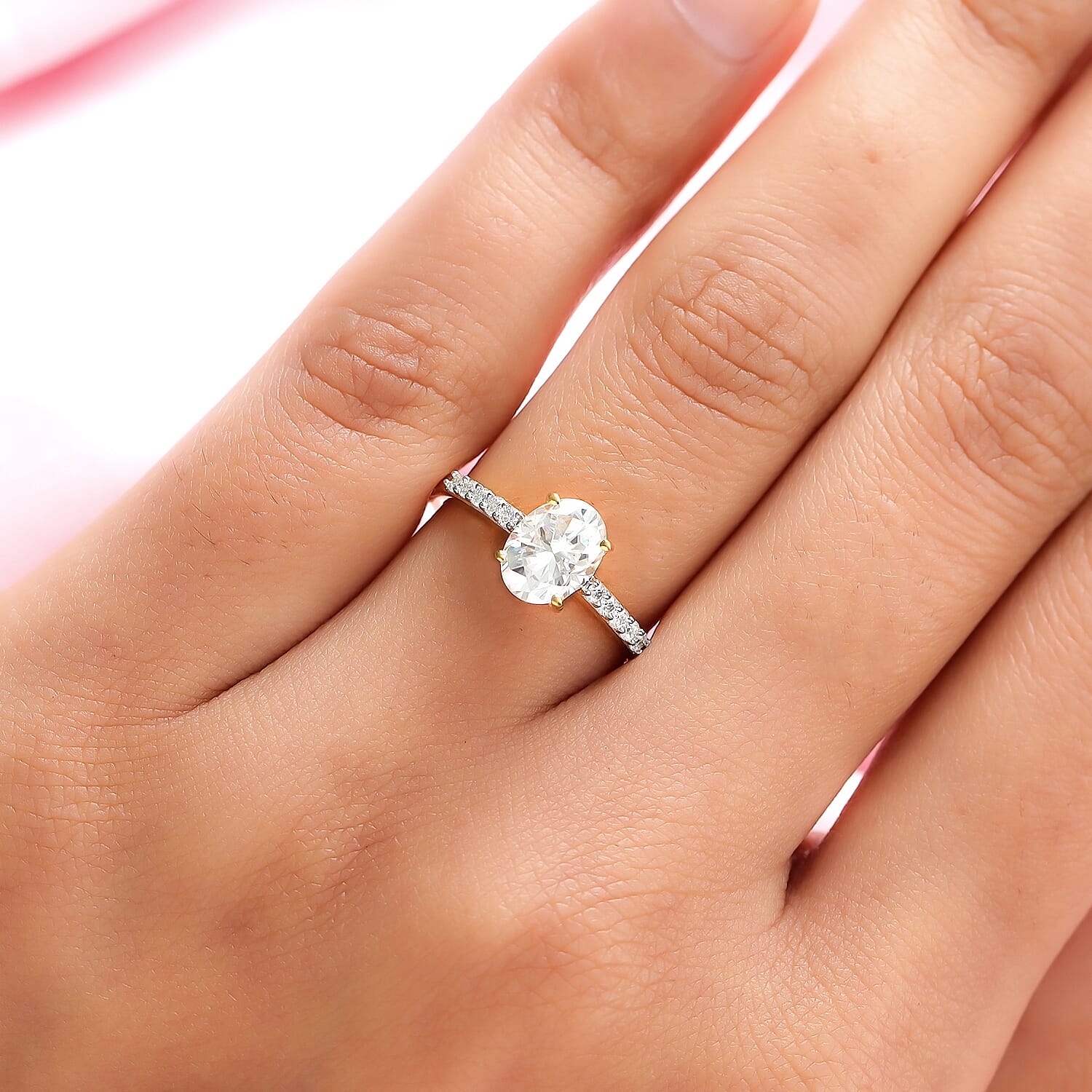 Moissanite Ring in Yellow Gold Overlay Sterling Silver 1.49 Ct.