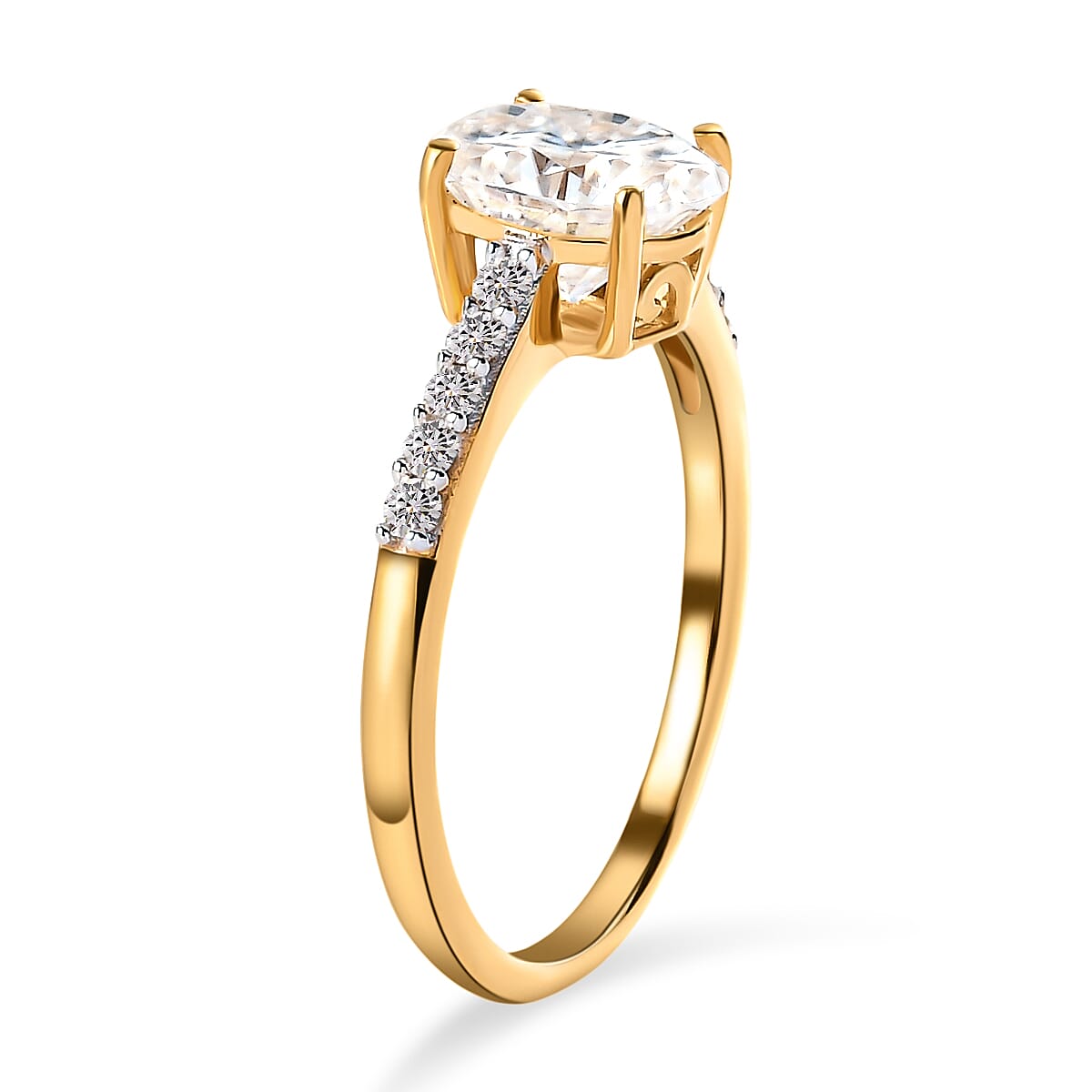 Moissanite Ring in Yellow Gold Overlay Sterling Silver 1.49 Ct.