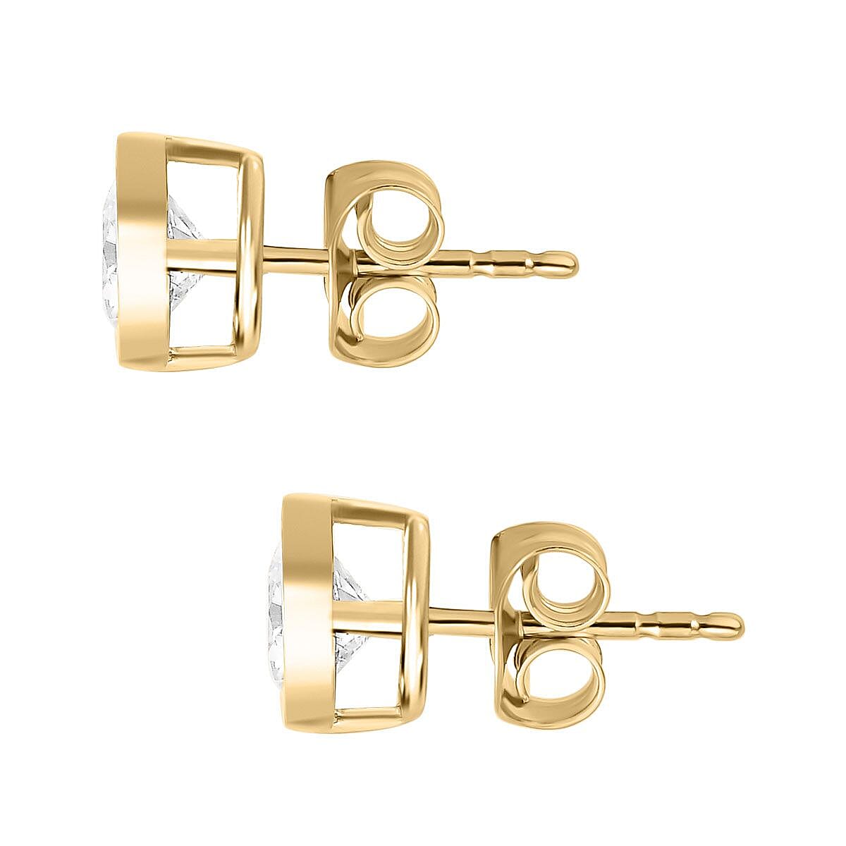 Moissanite Solitaire Stud Push Back Earrings in 18K Vermeil Yellow Gold Plated Sterling Silver 1.15 Ct. Moissanite Solitaire Stud Push Back Earrings in 18K Vermeil Yellow Gold Plated Sterling Silver 1.15 Ct.
