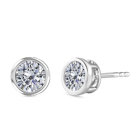 Moissanite Solitaire Stud Earrings With Push Back in Platinum Overlay Sterling Silver 1.12 Ct.