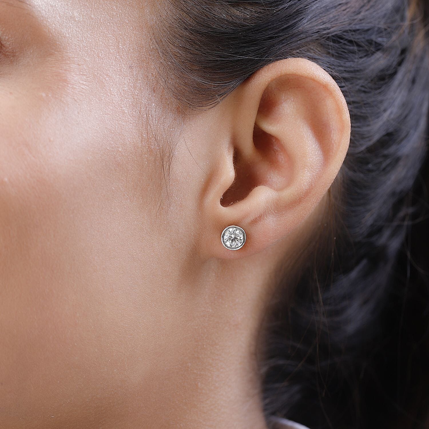 Moissanite Solitaire Stud Earrings With Push Back in Platinum Overlay Sterling Silver 1.12 Ct.