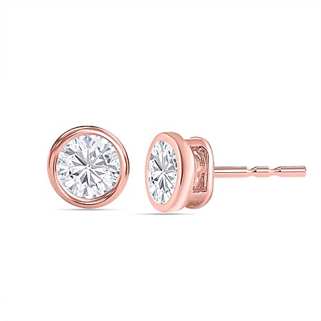 Moissanite Solitaire Stud Earrings in 18K Vermeil Rose Gold Plated Sterling Silver 1.12 Ct.
