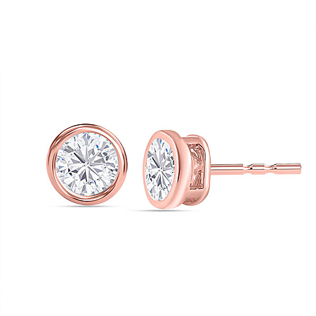 Moissanite Solitaire Stud Earrings in Sterling Silver with 18K Vermeil Rose Gold