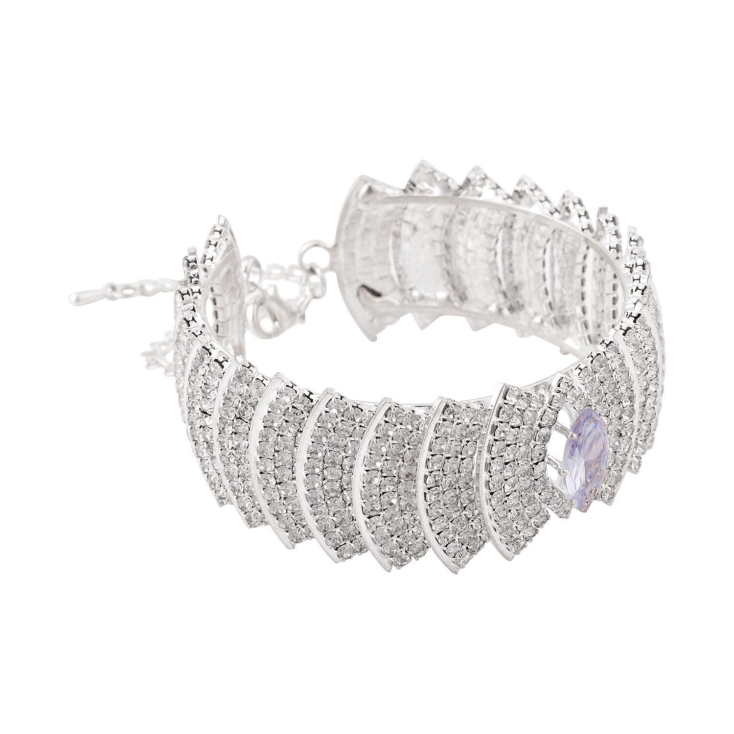 White Austrian Crystal Bangle in Silver Tone