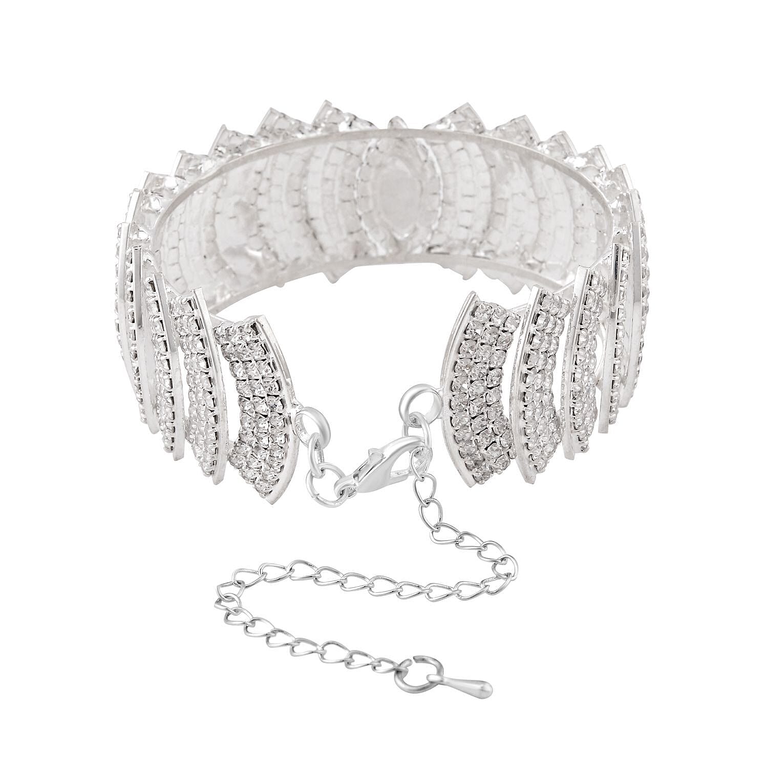 White Austrian Crystal Bangle in Silver Tone