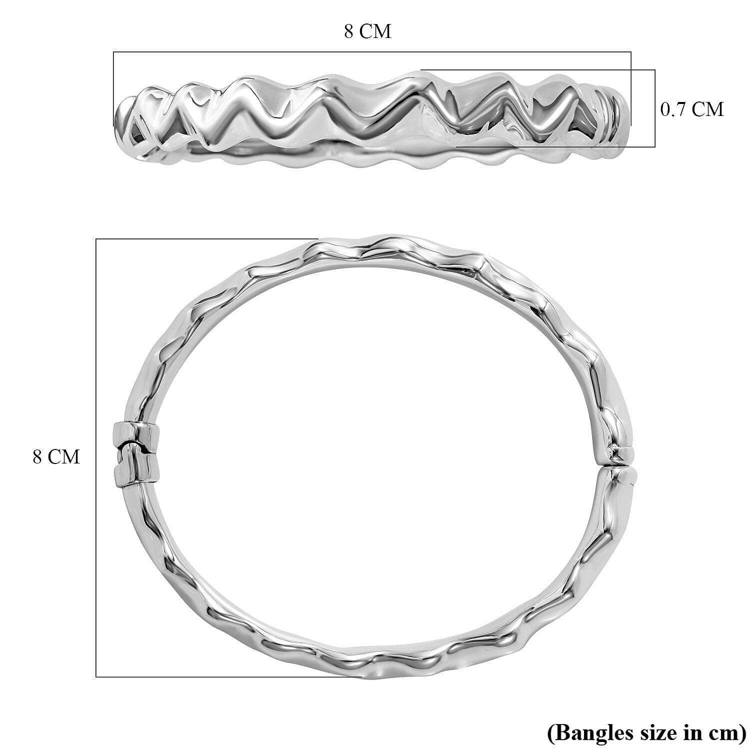 Sterling Silver Sea Wave Bangle (Flexible, Size 7.5), Silver Wt. 14 Gms