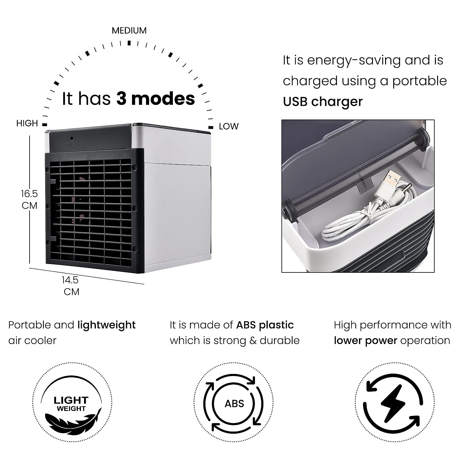 BESTSELLER- Mini Portable Air Cooler- Fan- Humidifier with 3 Speed Settings - White & Black