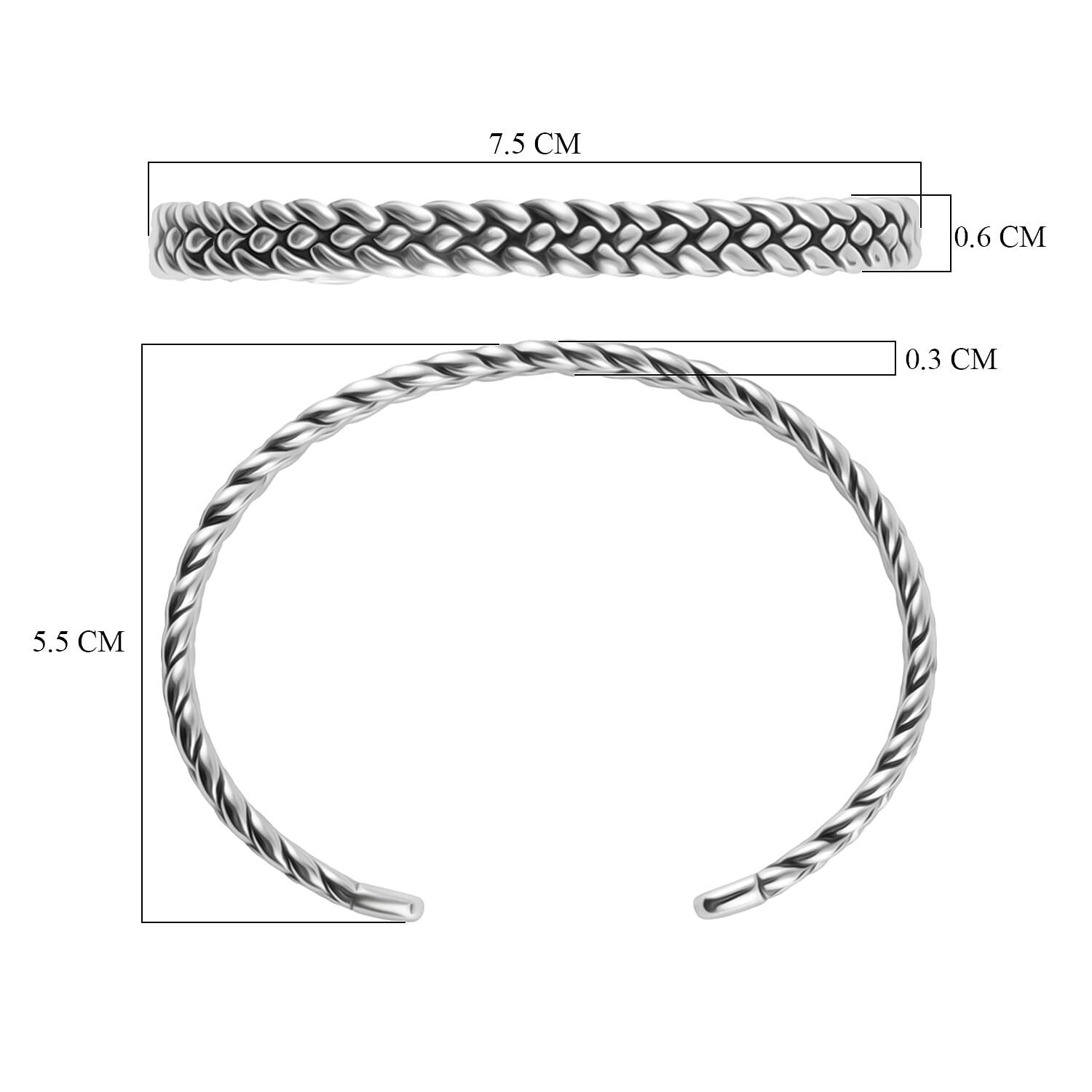 Rhodium Overlay Sterling Silver Bangle,  Silver Wt. 23.3 Gms