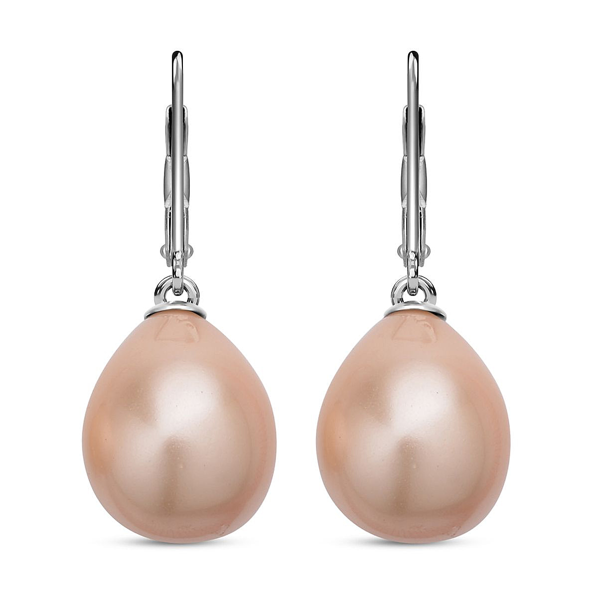 Champagne Shell Pearl Solitaire Drop Earrings in Sterling Silver with Rhodium Plating
