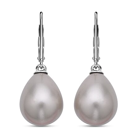 Grey Shell Pearl Solitaire Drop Earrings in Sterling Silver with Rhodium Plating