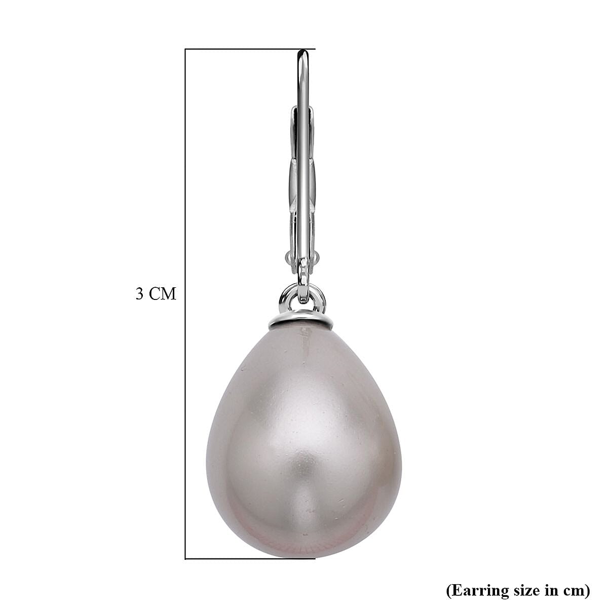 Grey Shell Pearl Drop Lever Back Earrings With Lever Back in Rhodium Overlay Sterling Silver 27.00 Ct.