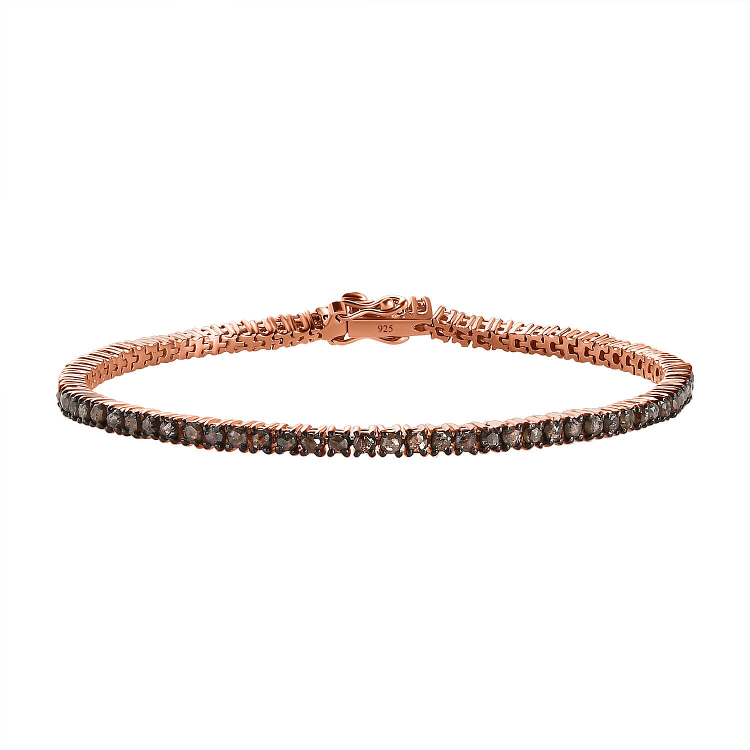 Natural Champagne Diamond Bracelet (Size - 7.5) in 18K Vermeil Rose Gold Plated Sterling Silver 4.00 Ct, Silver Wt 8.50 Gms