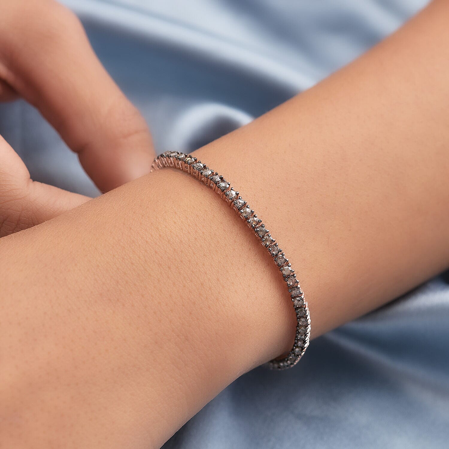 Natural Champagne Diamond Bracelet (Size - 7.5) in 18K Vermeil Rose Gold Plated Sterling Silver 4.00 Ct, Silver Wt 8.50 Gms