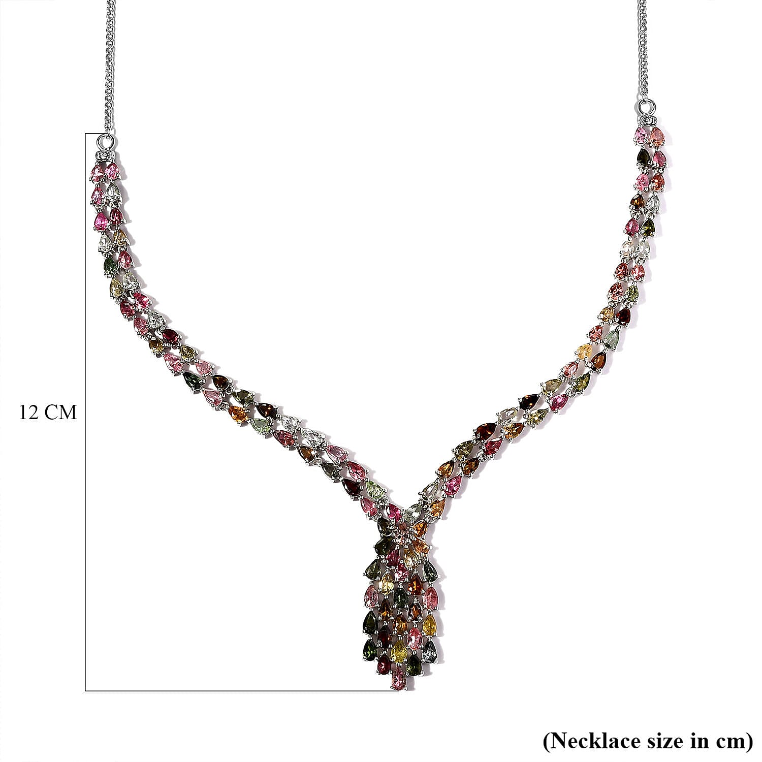 Multi-Tourmaline Cluster Necklace With Lobaster Clasp (Size - 20) in Platinum Overlay Sterling Silver 18.70 Ct Multi-Tourmaline Cluster Necklace With Lobaster Clasp (Size - 20) in Platinum Overlay Sterling Silver 18.70 Ct