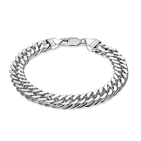 Sterling Silver Diamond Cut Double Curb Bracelet 8 Inch