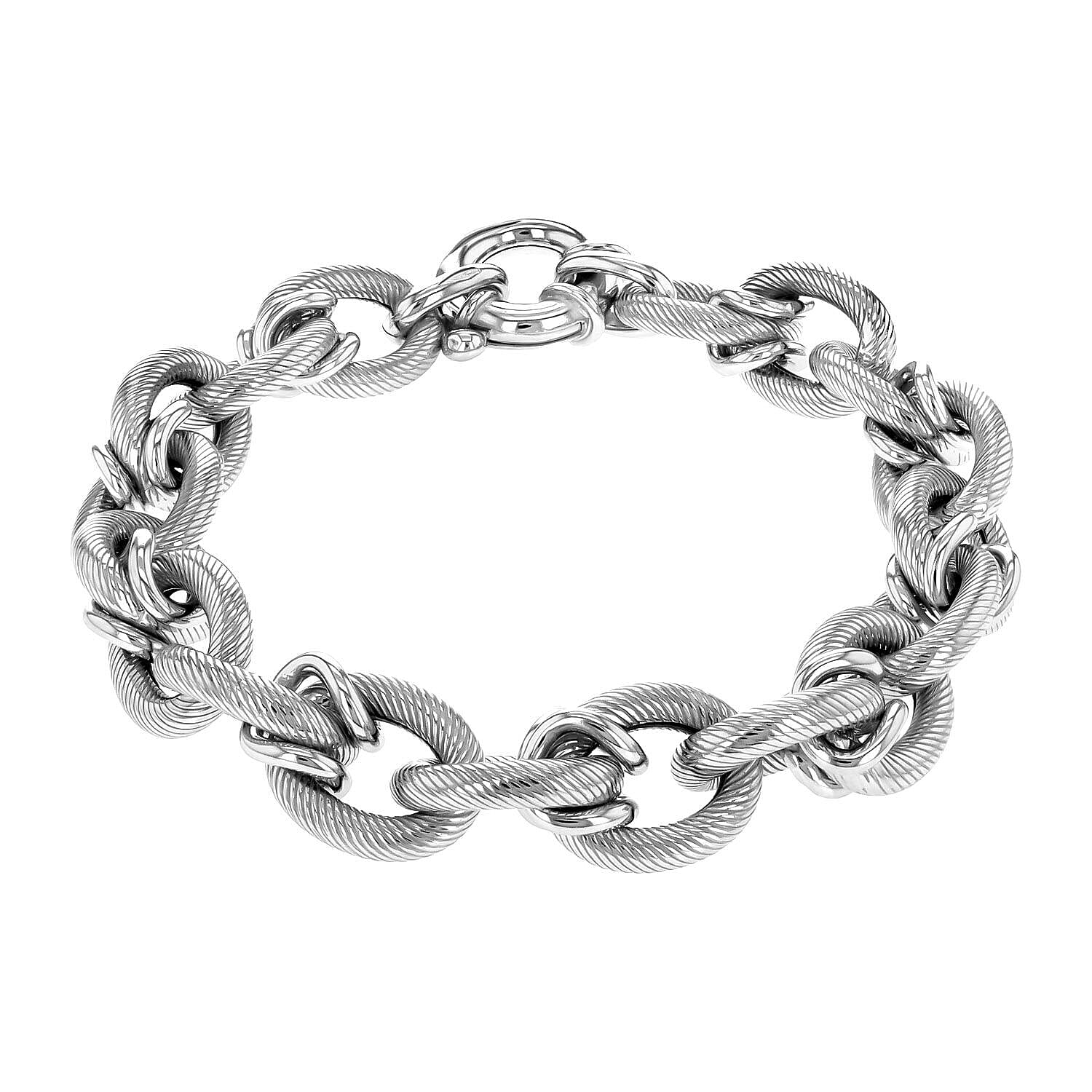 Rhodium Overlay Sterling Silver Bracelet (Size - 8),  Silver Wt. 24.2 Gms