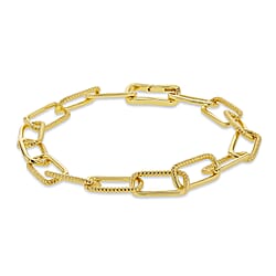 Sterling Silver Yellow Gold Plated 7.4mm Half Twisted Link Paper Chain Bracelet 7.5 Inch
