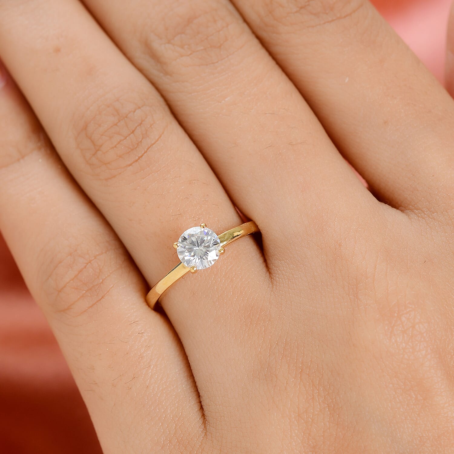 Moissanite Solitaire Ring in 14K Gold Overlay Sterling Silver