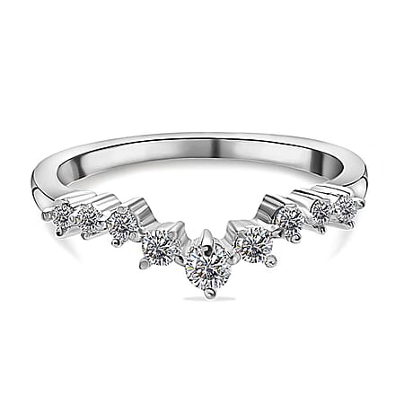 Moissanite Scatter Wishbone Ring in Sterling Silver with Platinum Plating