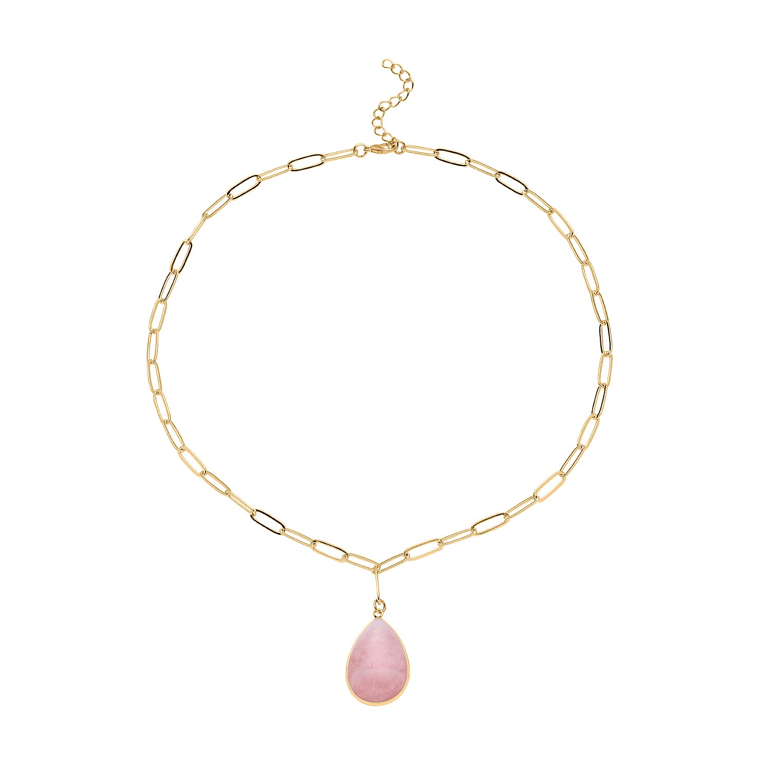 Rose Quartz Paperclip Necklace (Size - 20 with 2 inch Extender) in Yellow Gold Tone 37.50 Ct.