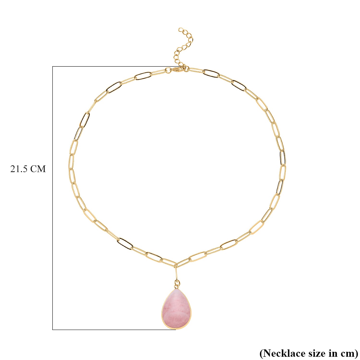Rose Quartz Paperclip Necklace (Size - 20 with 2 inch Extender) in Yellow Gold Tone 37.50 Ct.