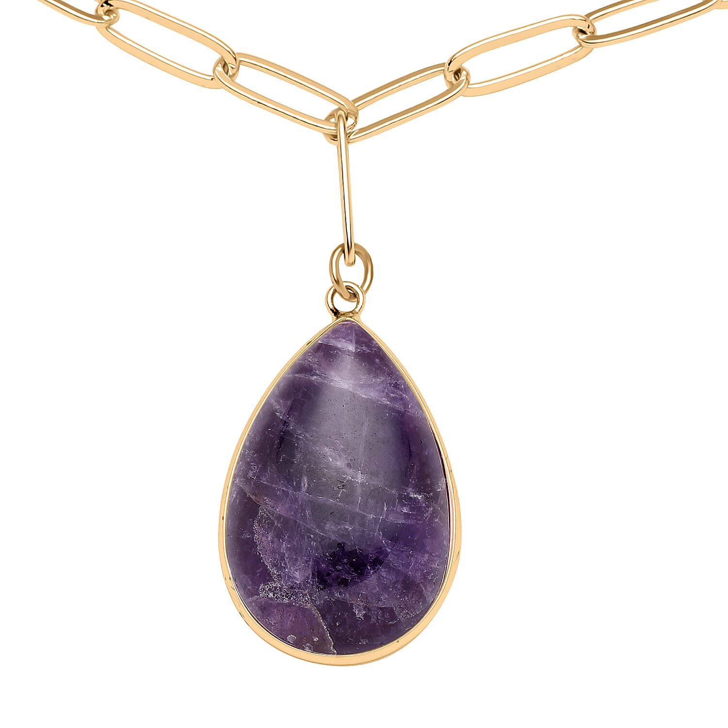 Amethyst Paperclip Necklace (Size - 20 with 2 inch Extender) in Yellow Gold Tone 33.00 Ct.