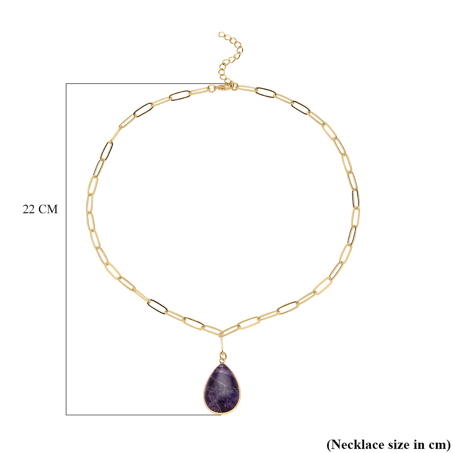 Amethyst Paperclip Necklace (Size - 20 with 2 inch Extender) in Yellow Gold Tone 33.00 Ct.