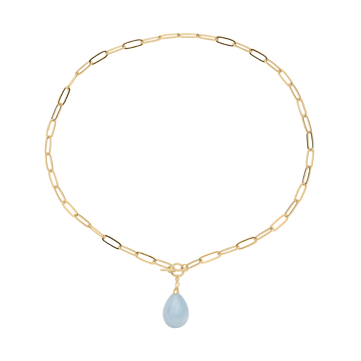 Aquamarine Paperclip Necklace (Size - 20) with T-Bar Lock in Yellow Gold Tone 30.00 Ct.