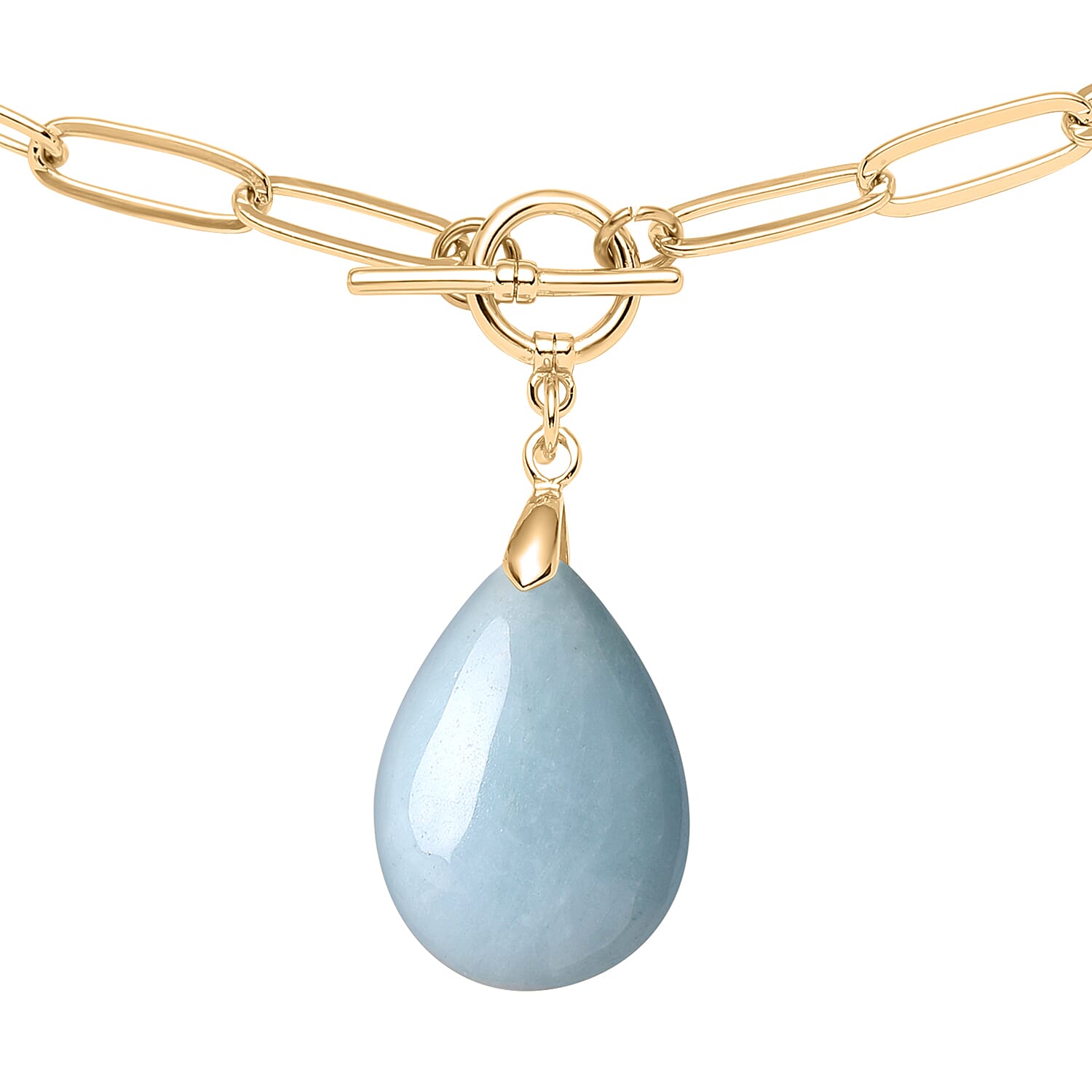 Aquamarine Paperclip Necklace (Size - 20) with T-Bar Lock in Yellow Gold Tone 30.00 Ct.