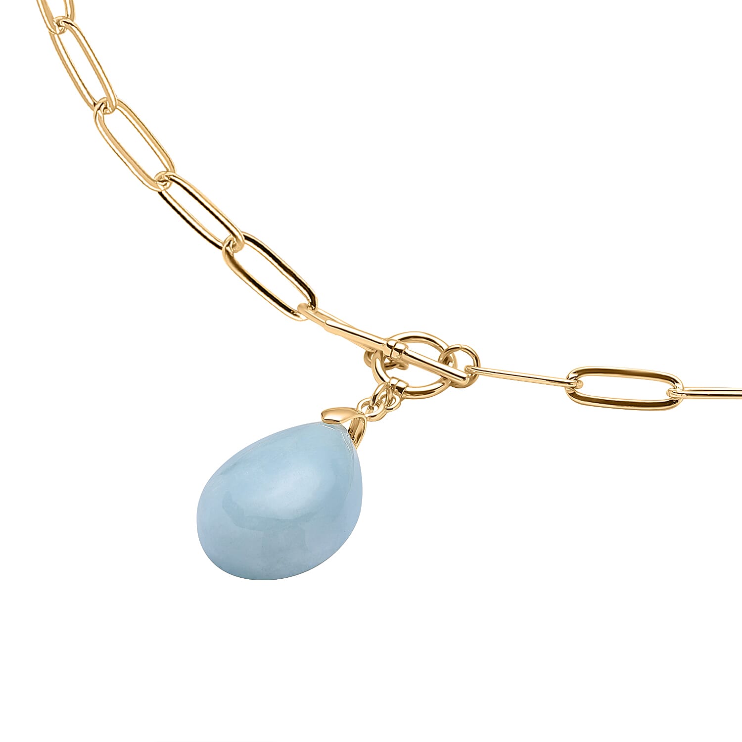 Aquamarine Paperclip Necklace (Size - 20) with T-Bar Lock in Yellow Gold Tone 30.00 Ct.