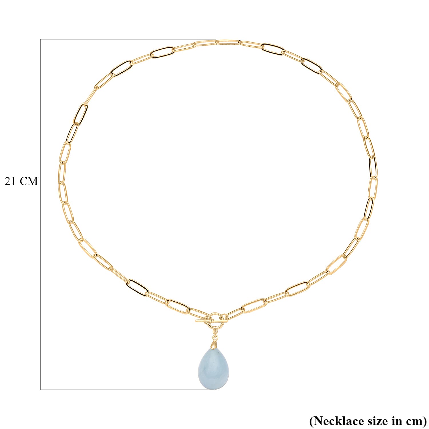 Aquamarine Paperclip Necklace (Size - 20) with T-Bar Lock in Yellow Gold Tone 30.00 Ct.