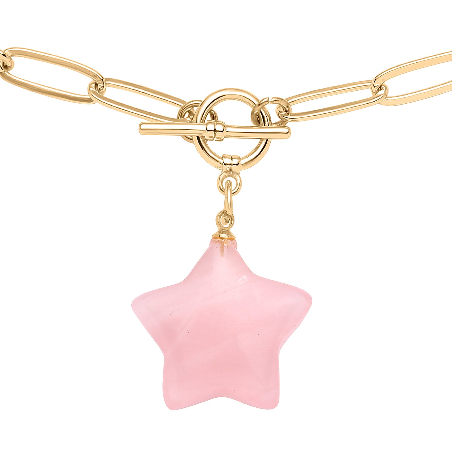 Rose Quartz Paperclip Necklace (Size - 20) with T-Bar Lock in Yellow Gold Tone 16.50 Ct.