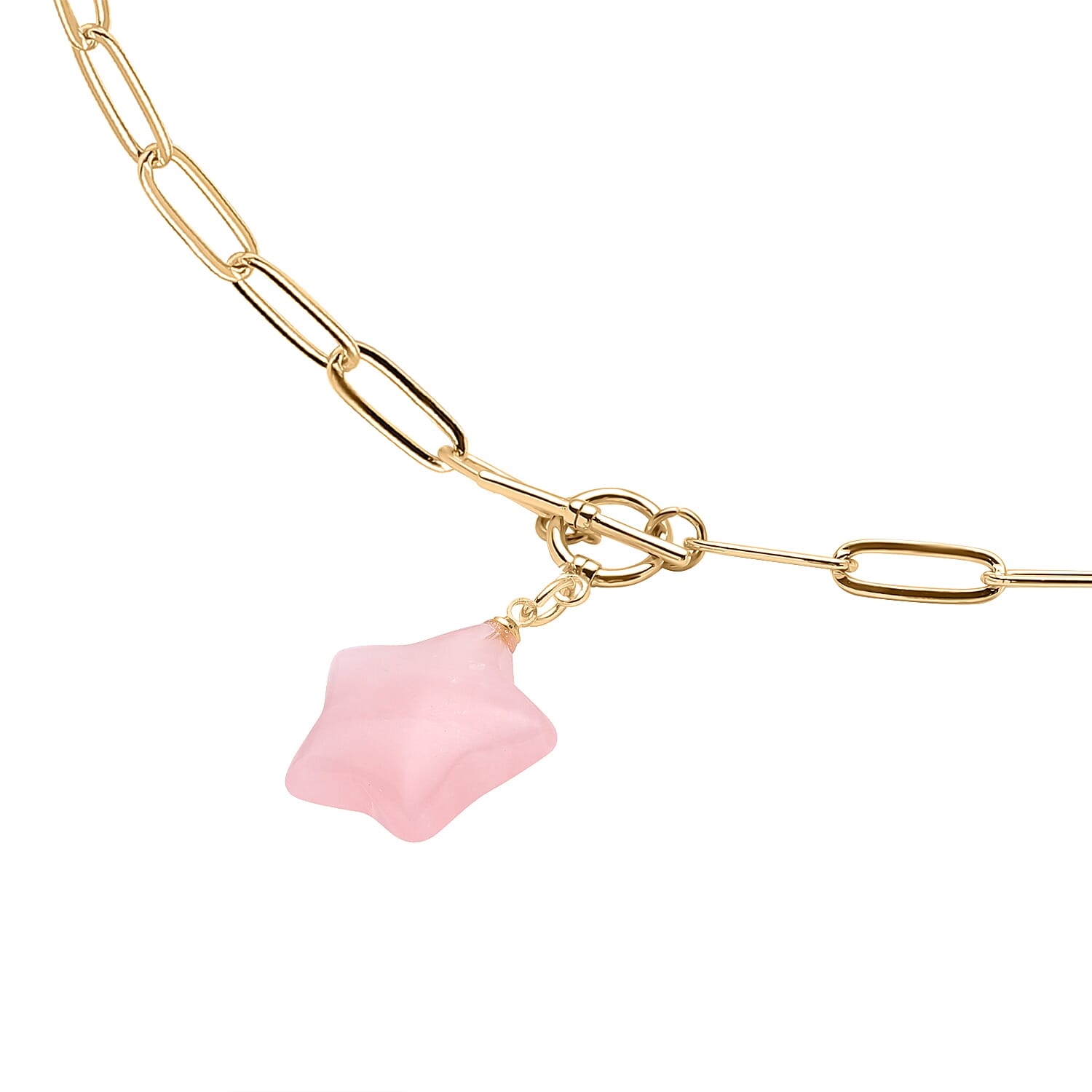 Rose Quartz Paperclip Necklace (Size - 20) with T-Bar Lock in Yellow Gold Tone 16.50 Ct.