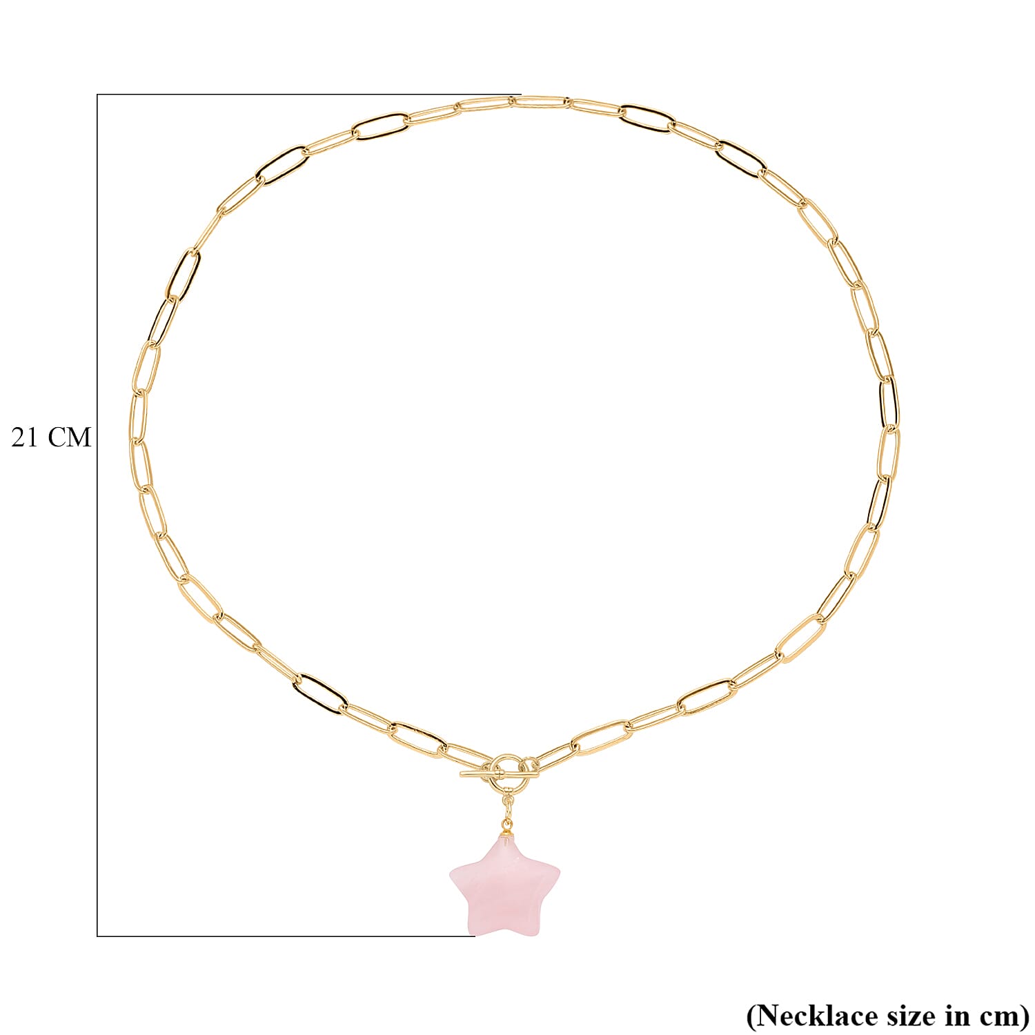 Rose Quartz Paperclip Necklace (Size - 20) with T-Bar Lock in Yellow Gold Tone 16.50 Ct.