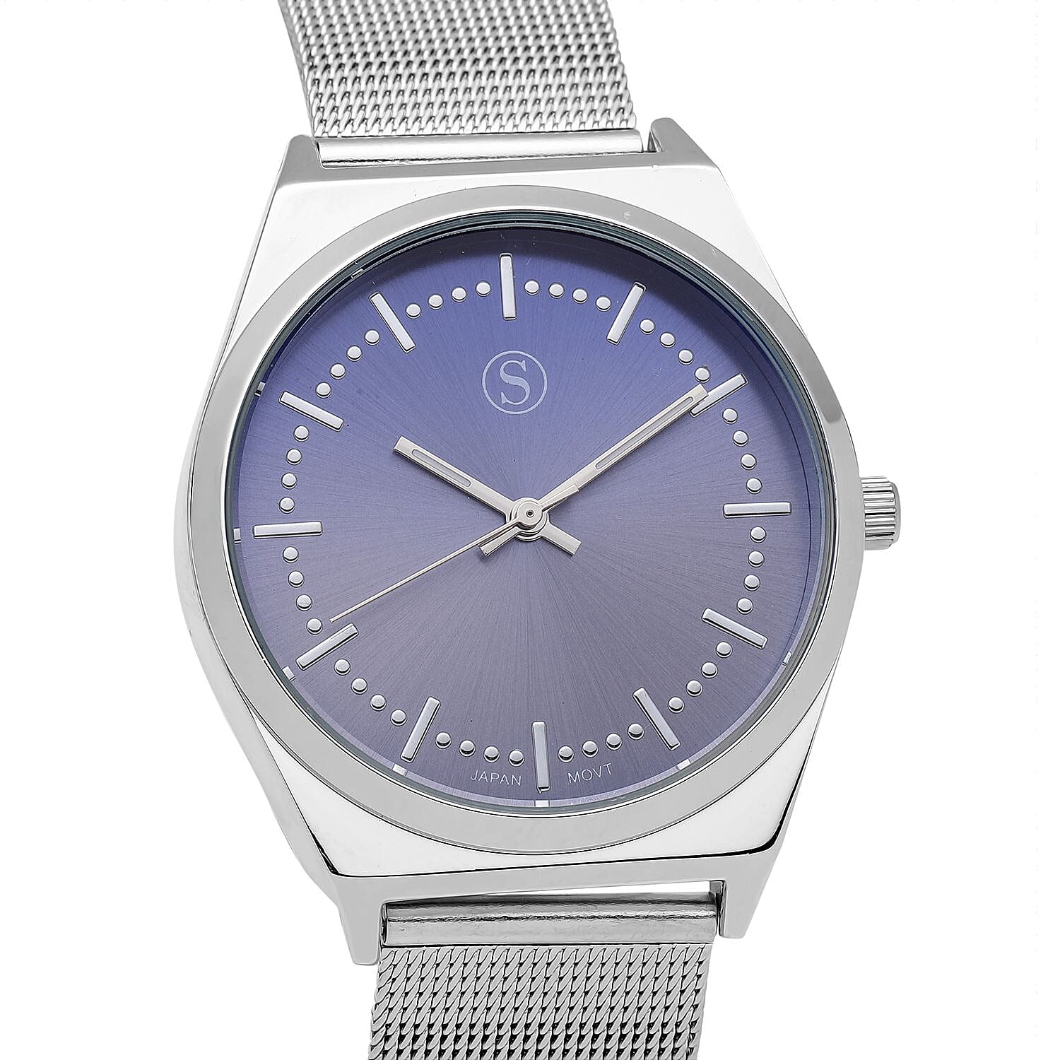 STRADA Japanese Movement Blue Dial Water Resistant Watch with Stainless Steel Mesh Strap in Silver Tone