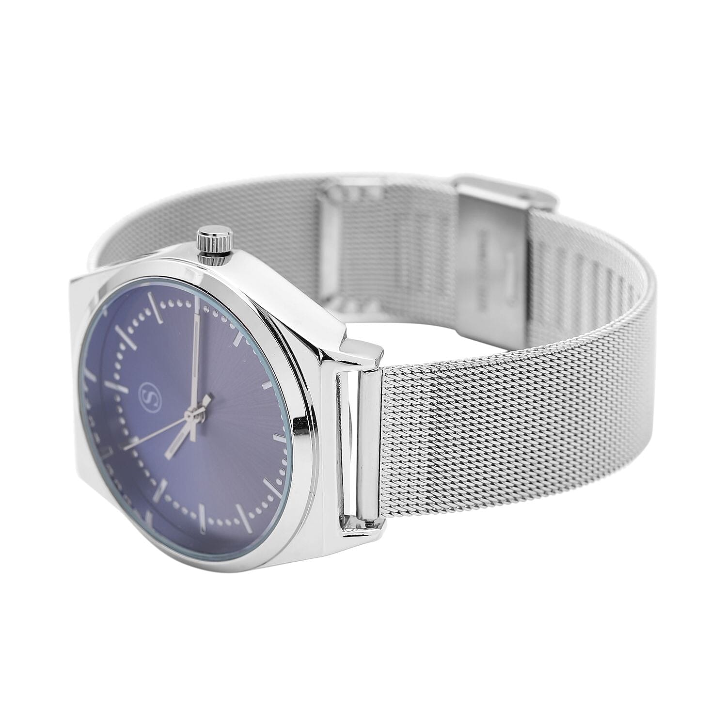 STRADA Japanese Movement Blue Dial Water Resistant Watch with Stainless Steel Mesh Strap in Silver Tone