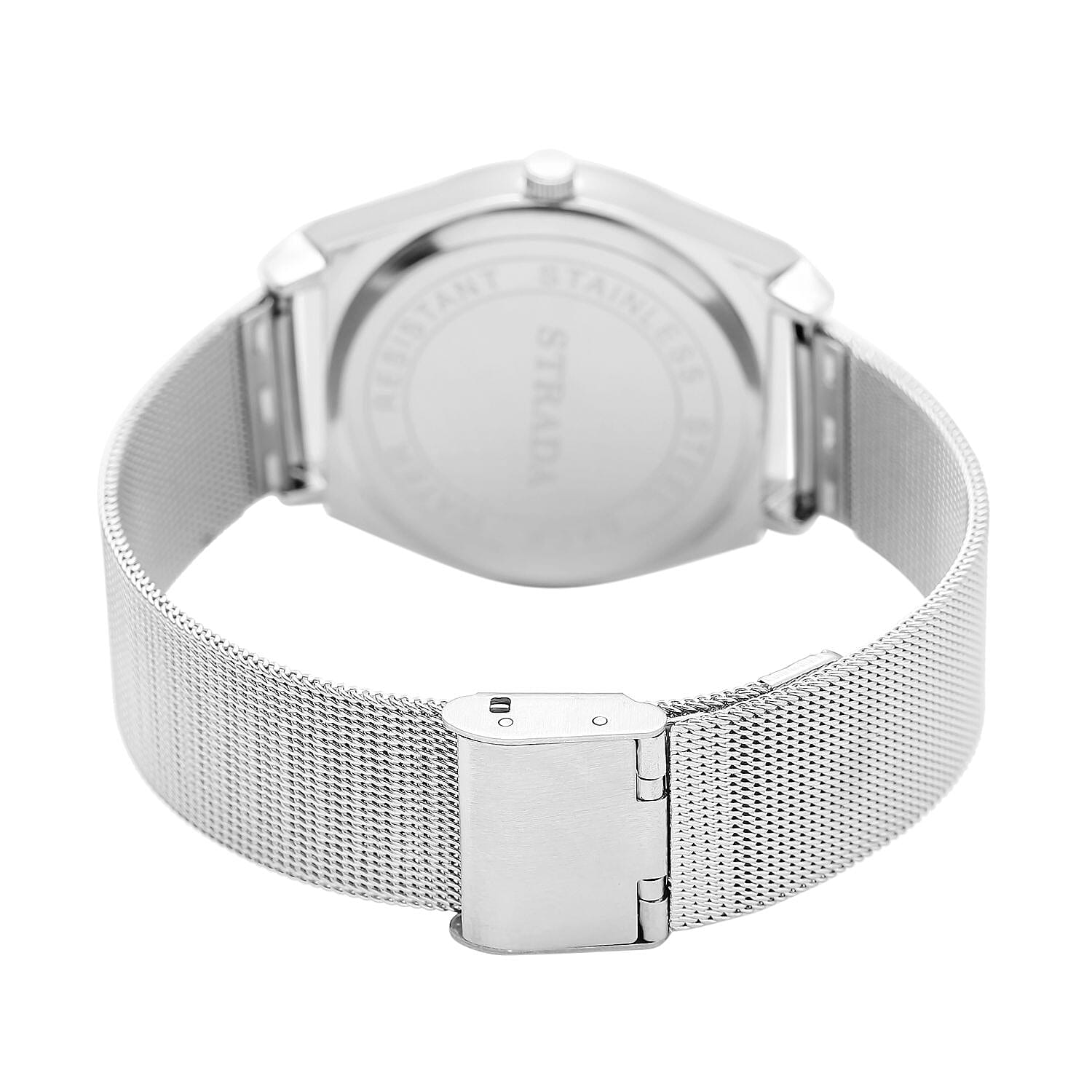 STRADA Japanese Movement Blue Dial Water Resistant Watch with Stainless Steel Mesh Strap in Silver Tone