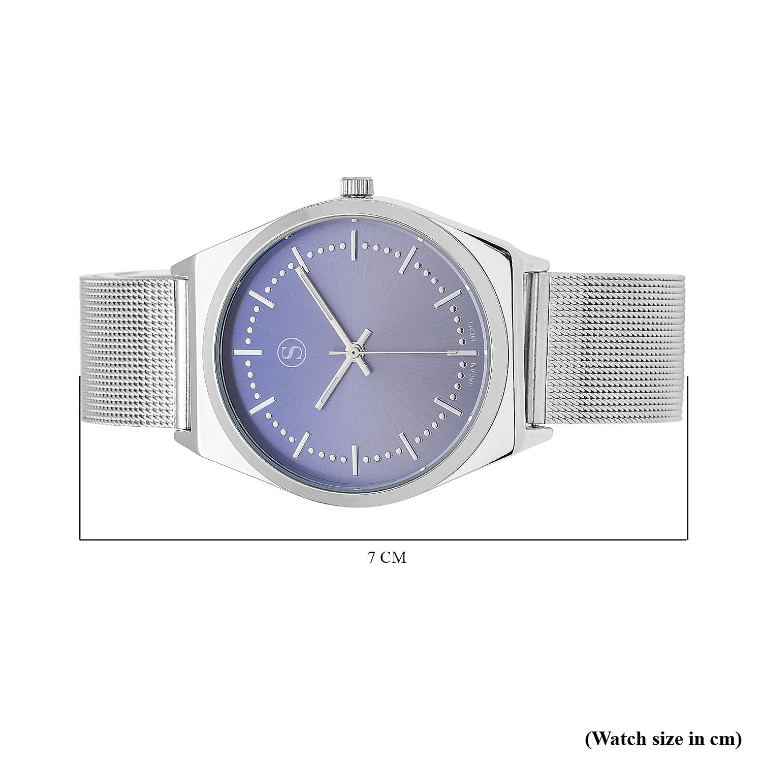 STRADA Japanese Movement Blue Dial Water Resistant Watch with Stainless Steel Mesh Strap in Silver Tone