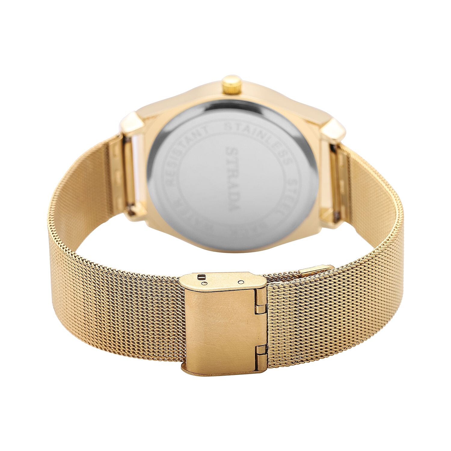 STRADA Japanese Movement Green Dial Water Resistant Watch with Stainless Steel Mesh Strap in Gold Tone