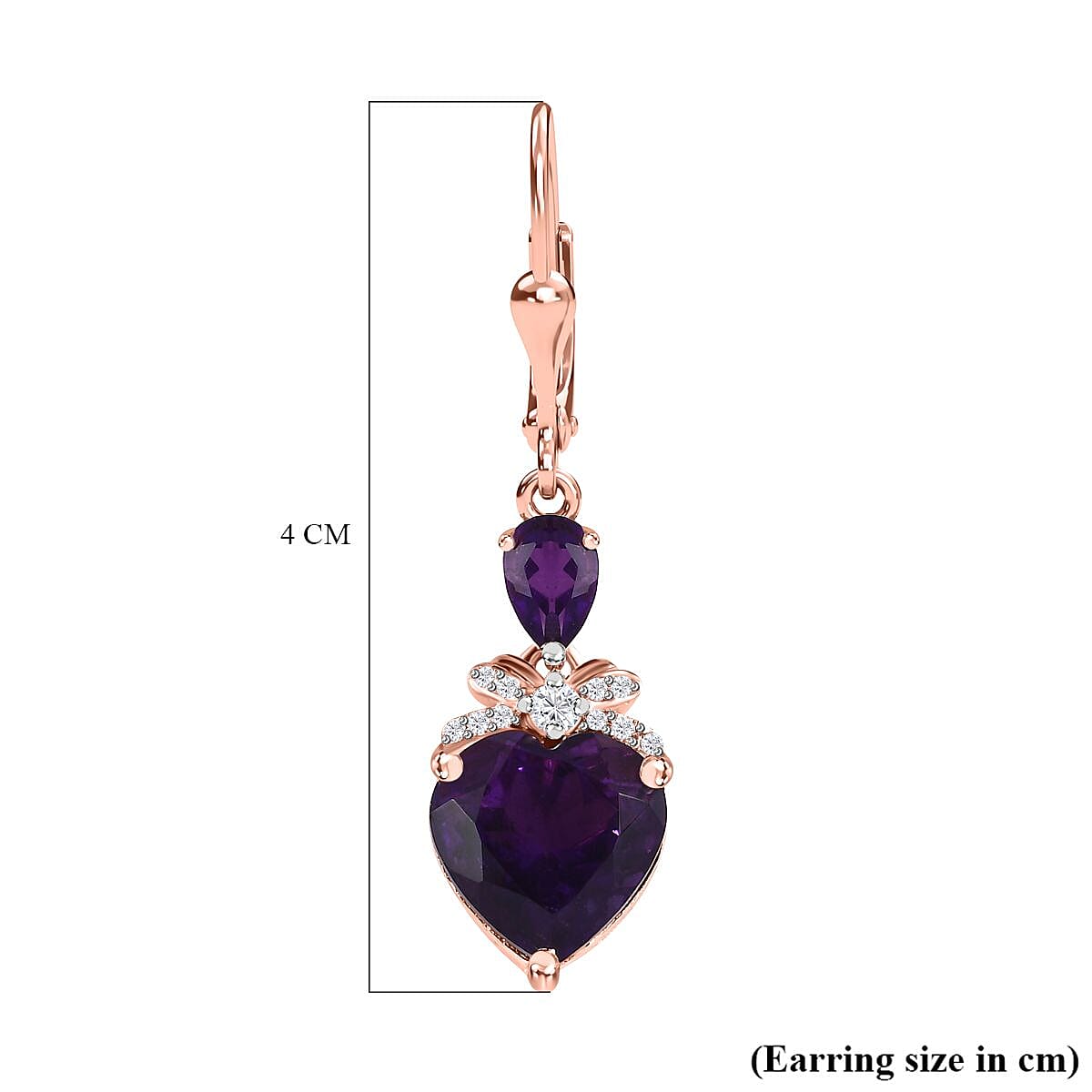 D'Joy Amethyst & Natural Zircon Heart Earrings with Lever Back in 18K Vermeil Rose Gold Plated Sterling Silver 6.34 Ct.
