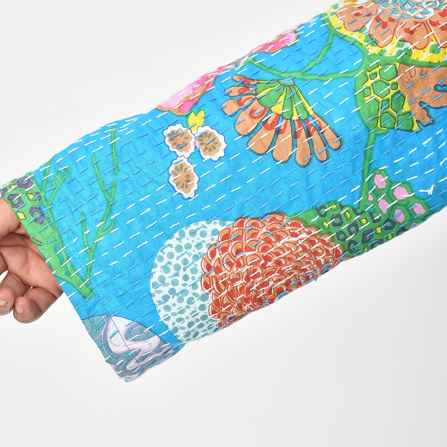 LA MAREY 100% Cotton Printed Kantha Kimono (One Size) - Turquoise LA MAREY 100% Cotton Printed Kantha Kimono (One Size) - Turquoise