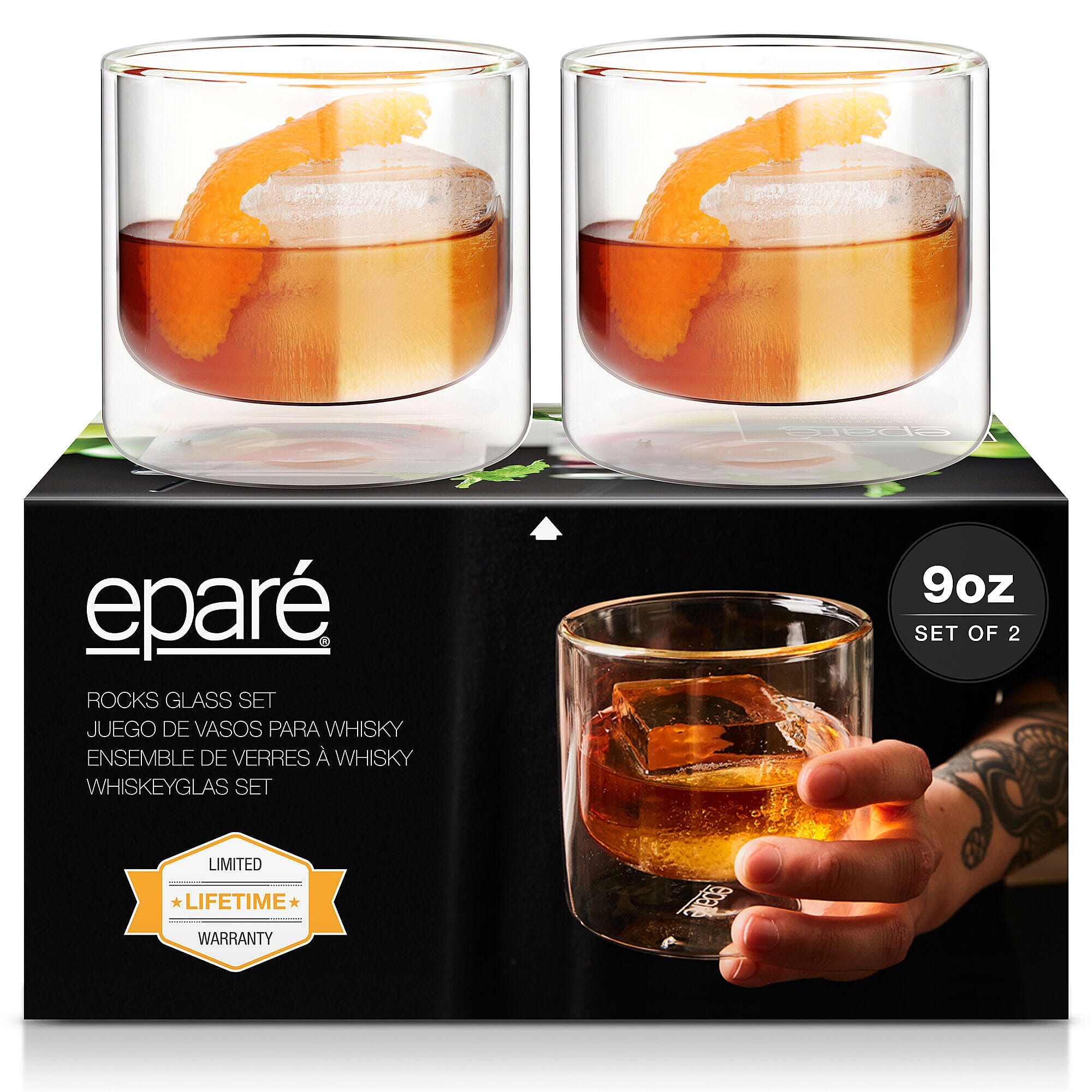 Closeout Deal - Epare Borosilicate Glass Double Wall Glassware Set of 2 for Long lasting Hot / Cold