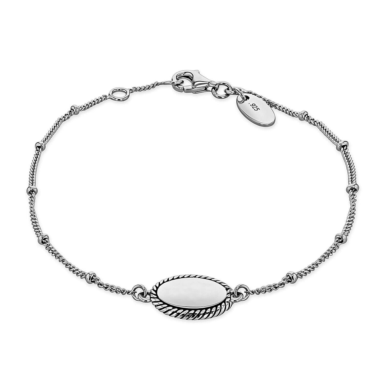Rhodium Overlay Sterling Silver Bracelet (Size - 7)