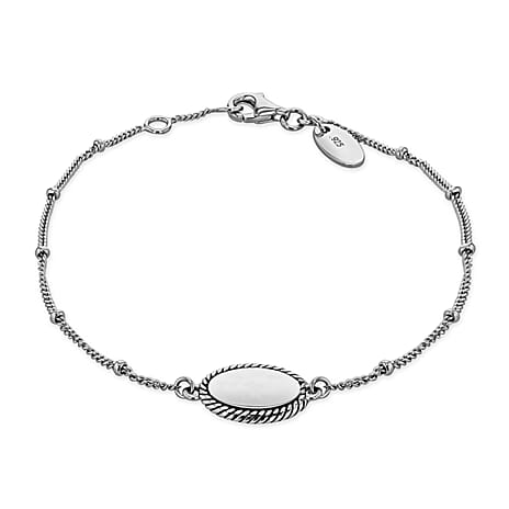 Rhodium Overlay Sterling Silver Bracelet (Size - 7)
