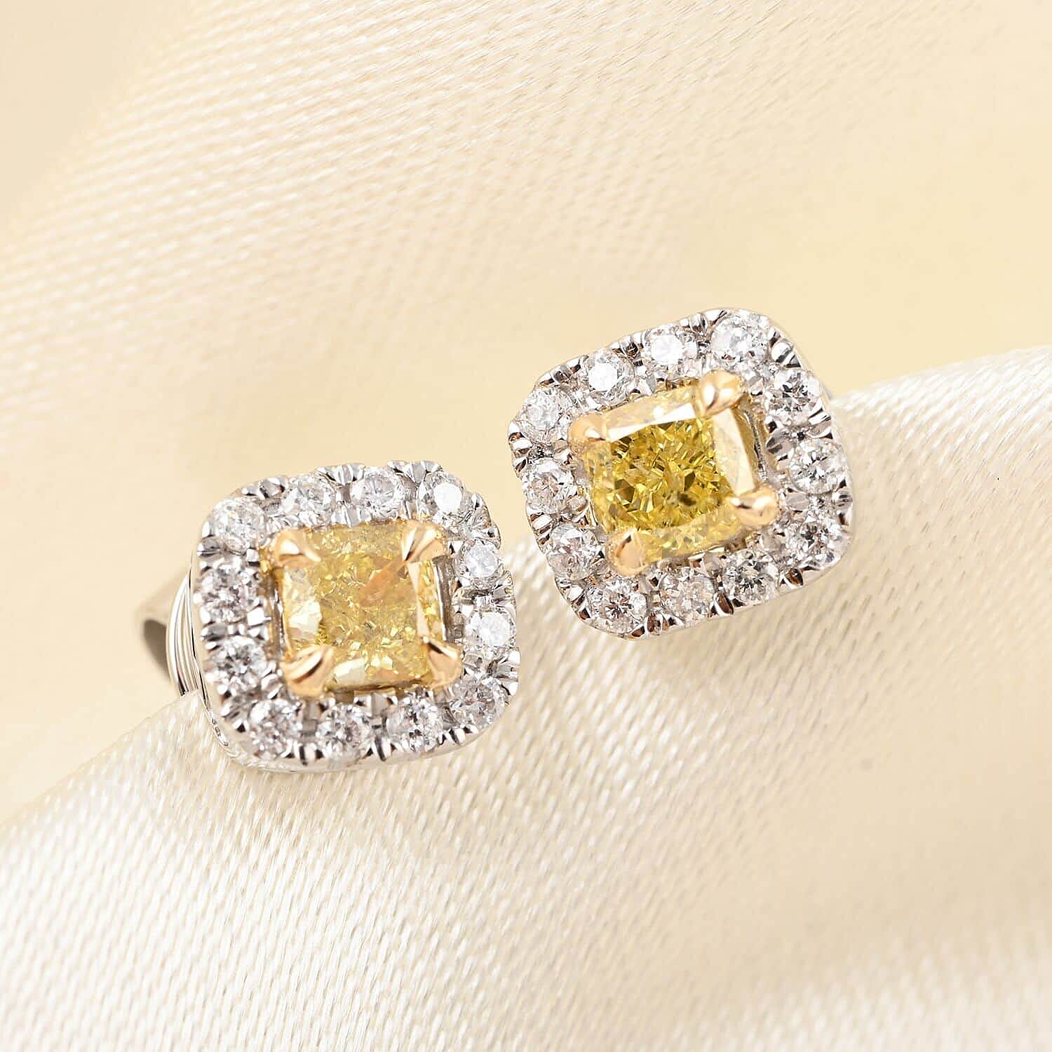 MODANI 14K Yellow & White Gold (SI-I1) Yellow Diamond & (I1-G-H) White Diamond Earrings 0.50 Carat
